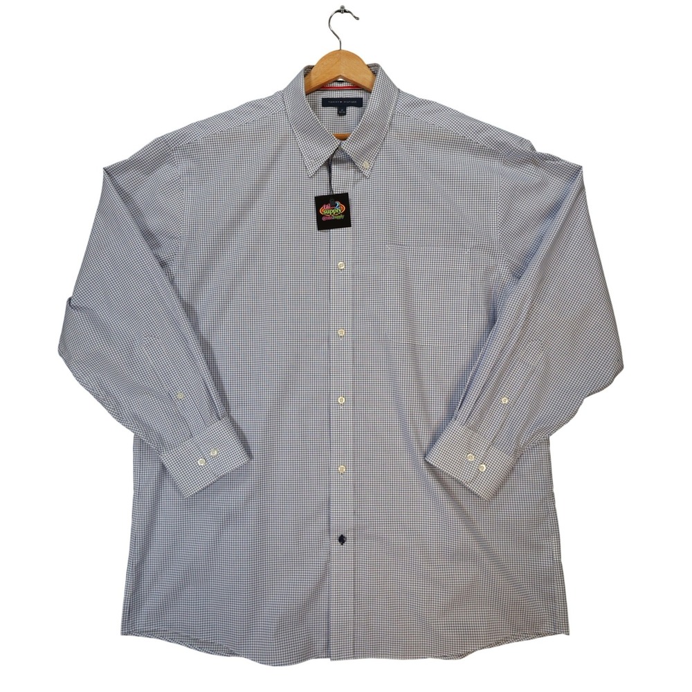 Tommy Hilfiger Button Down Mens 17 32-33 Blue Excellent Non Iron Gingham